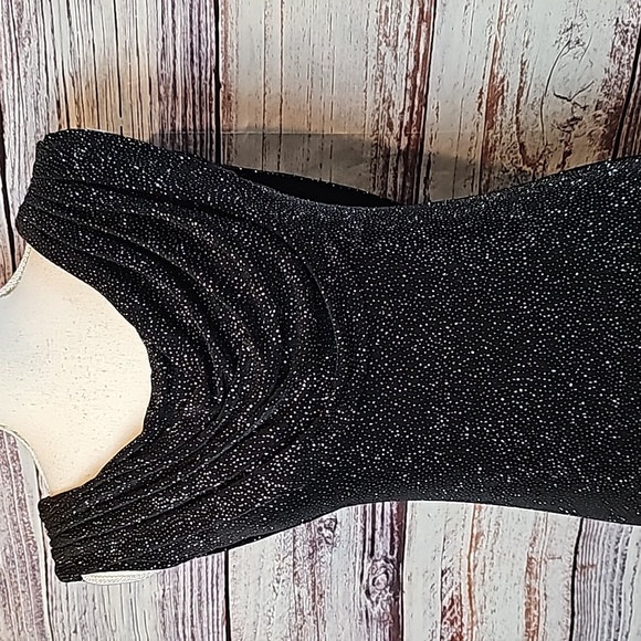 VINTAGE NIGHT WAY BLACK GLITTER SLEEVELESS DRAPED NECK LONG EVENING DRESS - Picture 3 of 13